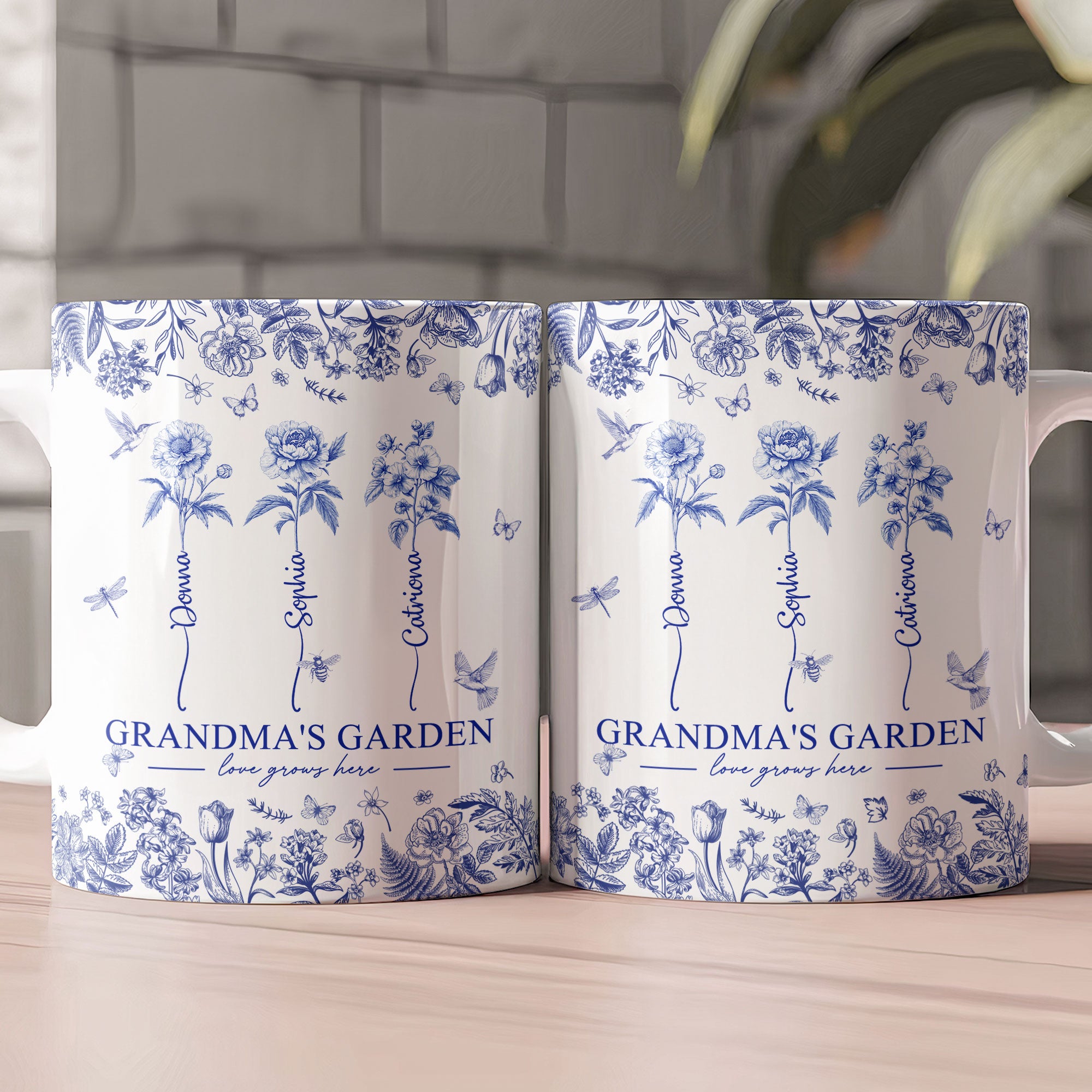 Grandma's Garden - Custom Kids Birth Flower Toile De Jouy - Personalized Mug