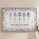 Grandma's Garden - Custom Kids Birth Flower Toile De Jouy - Personalized Poster