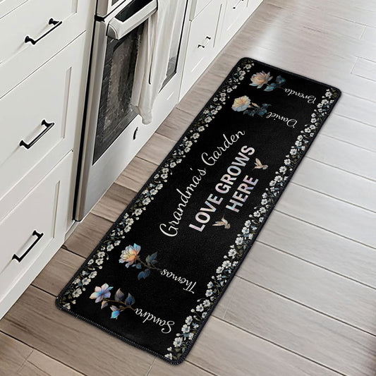 Grandma's Garden Love Grows Here Birth Flower Stained Glass - Personalized Runner Rug