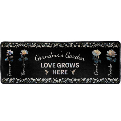 Grandma's Garden Love Grows Here Birth Flower Stained Glass - Personalized Runner Rug