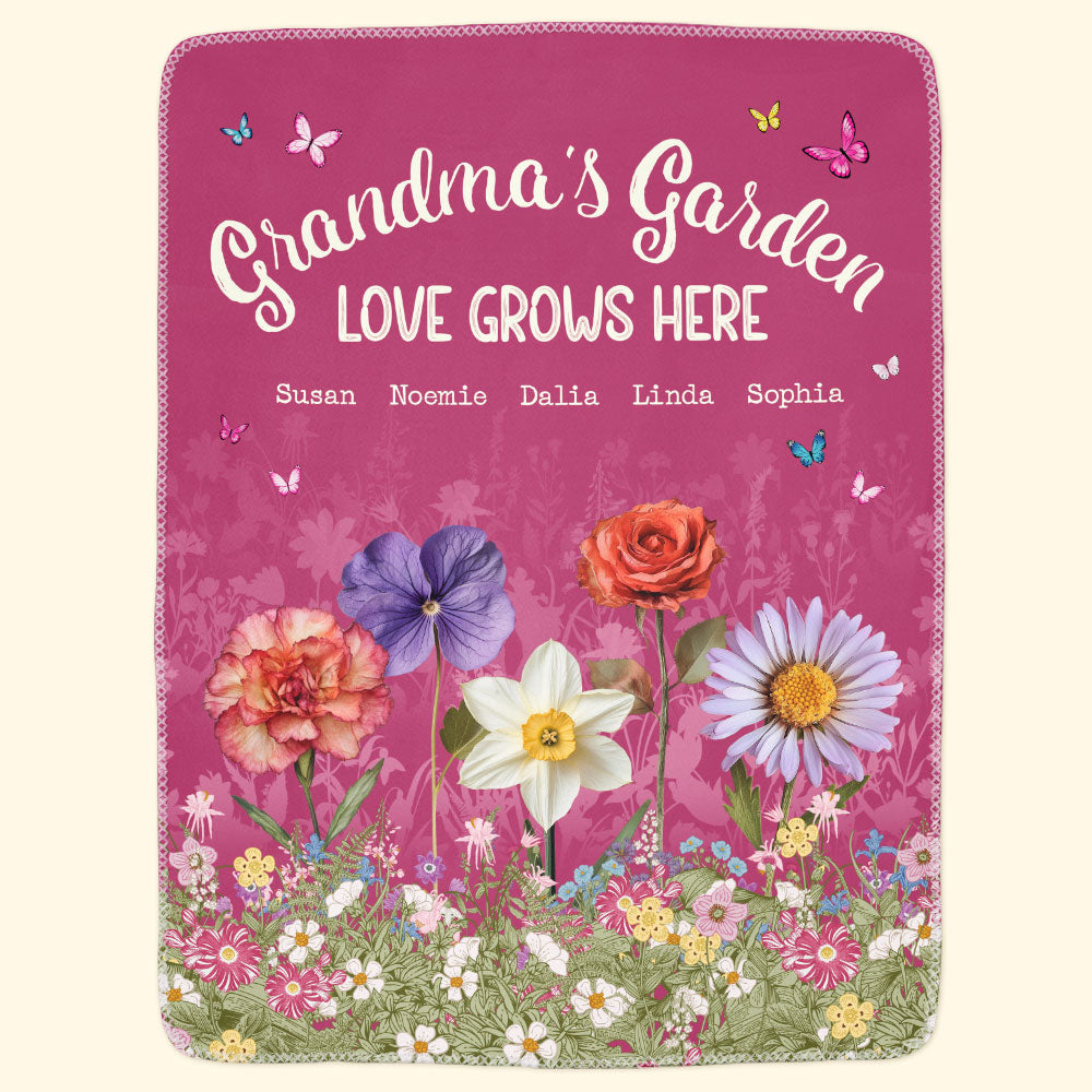 Grandma's Garden Love Grows Here - Personalized Blanket
