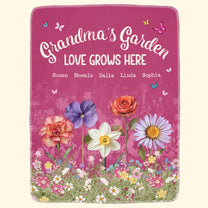 Grandma's Garden Love Grows Here - Personalized Blanket