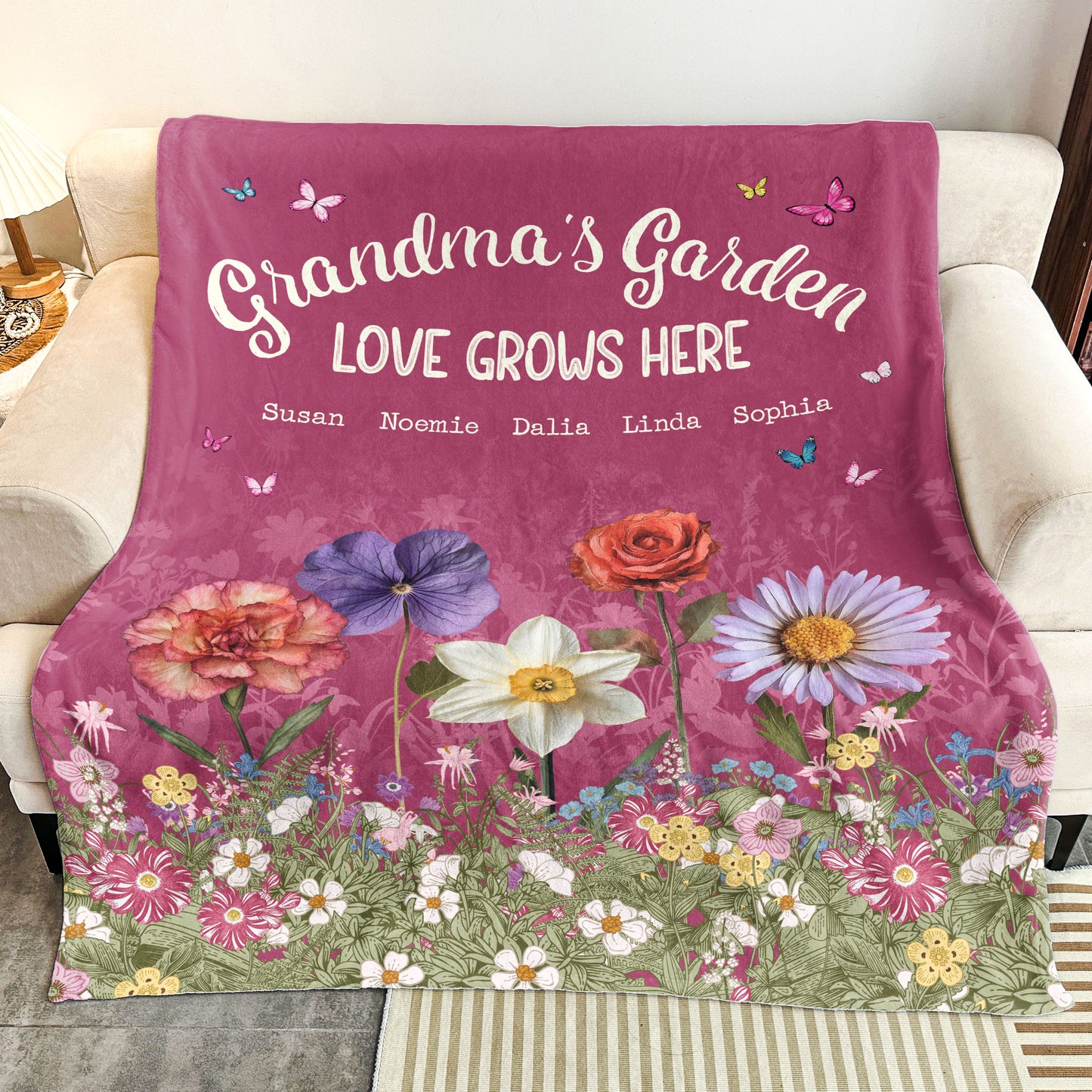 Grandma's Garden Love Grows Here - Personalized Blanket