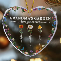 Grandma's Garden Love Grows Here - Personalized Heart Glass Ornament