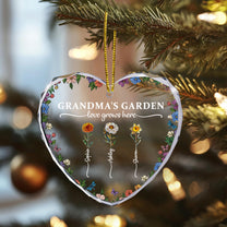 Grandma's Garden Love Grows Here - Personalized Heart Glass Ornament