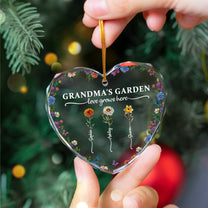 Grandma's Garden Love Grows Here - Personalized Heart Glass Ornament