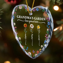 Grandma's Garden Love Grows Here - Personalized Heart Glass Ornament