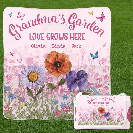 Grandma's Garden Love Grows Here - Personalized Picnic Blanket