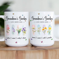 Grandma's Garden Love Grows Here With Grandkid's Birth Flower - Personalized Mug