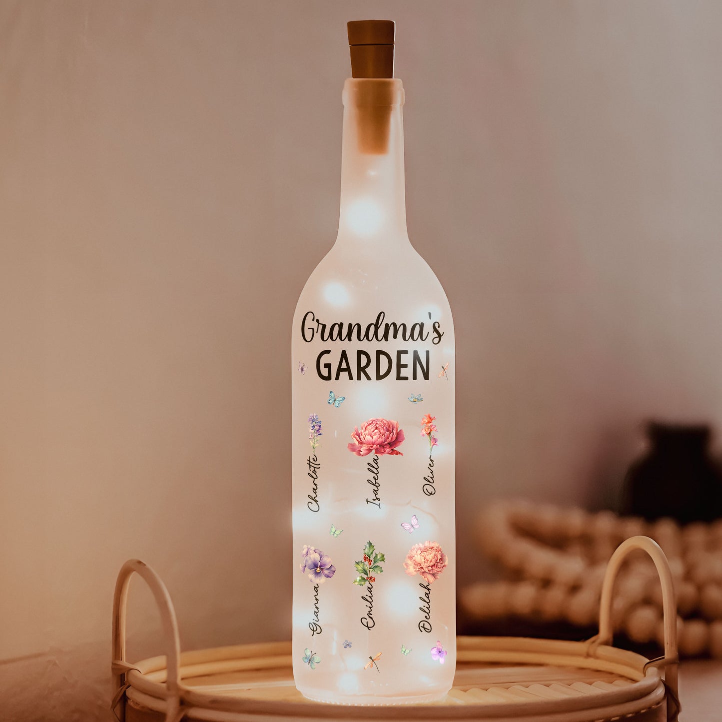 Grandma's Garden - Personalized Bottle Lamp