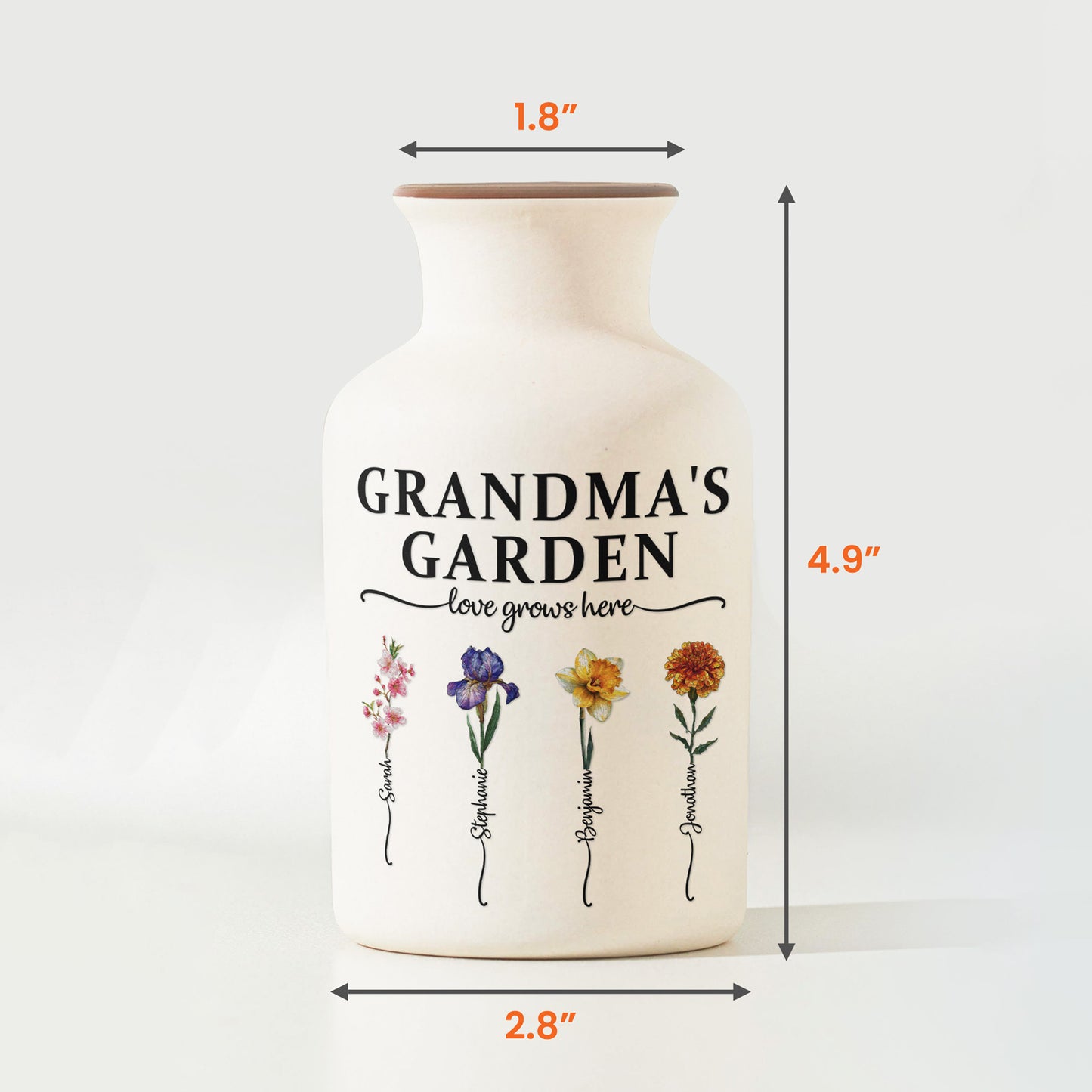 Grandma's Garden - Personalized Ceramic Vase (Vase Only, Flowers Excluded)