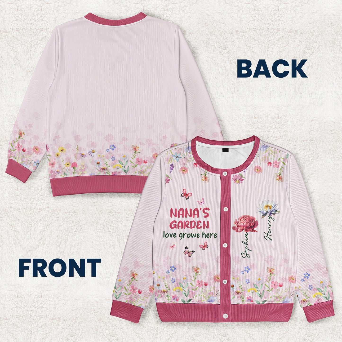 Grandma's Garden - Personalized Crewneck Cardigan
