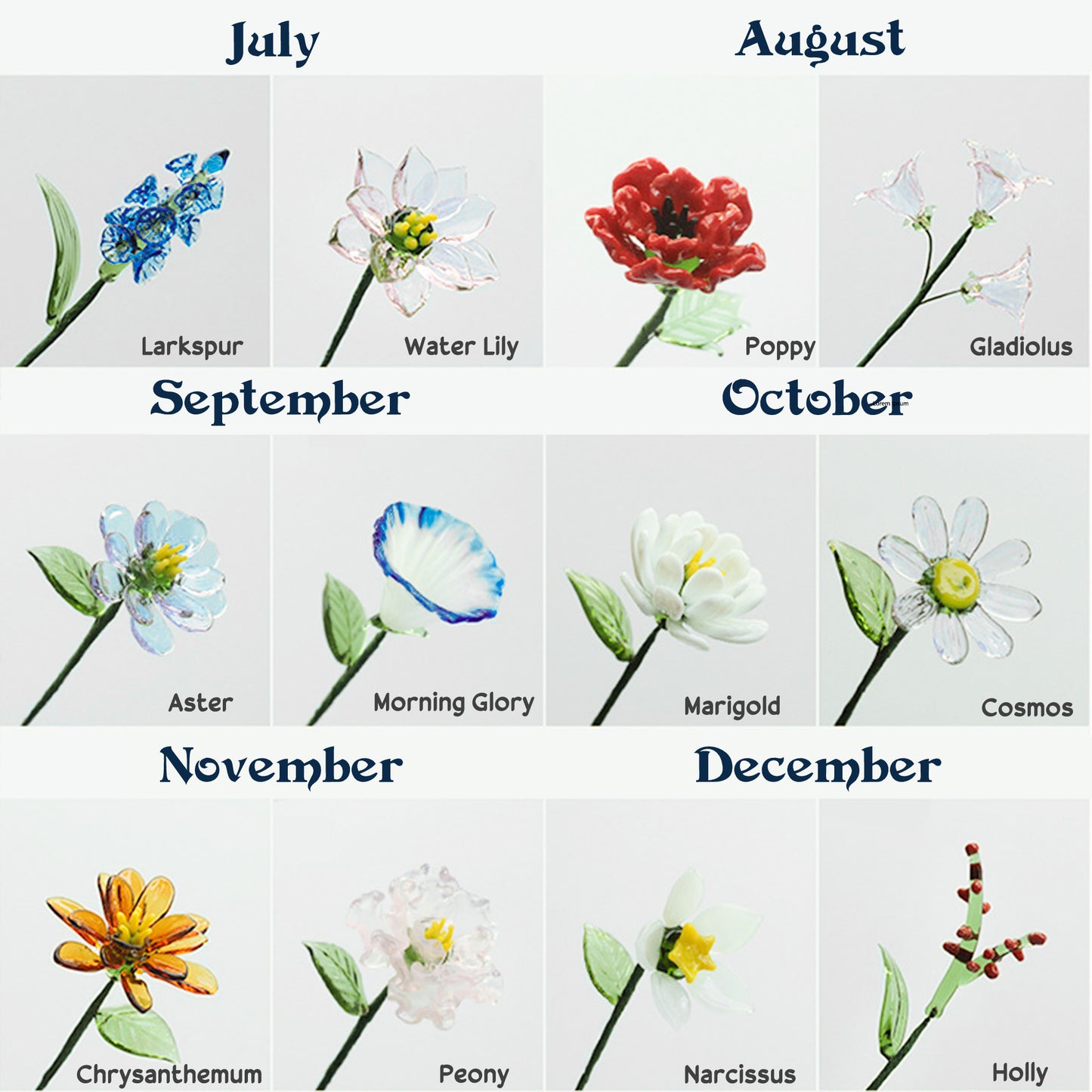 Grandma's Garden - Personalized Vase With Glass Birth Month Flowers