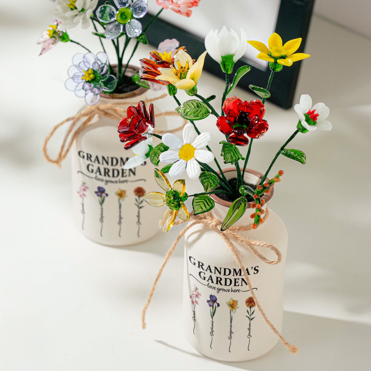 Grandma's Garden - Personalized Vase With Glass Birth Month Flowers