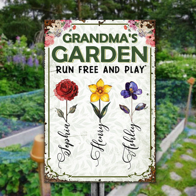 Grandma's Garden Run Free And Play - Personalized Metal Sign