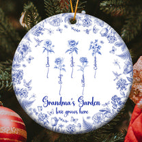 Grandma's Garden Toile De Jouy Custom Birth Flower Grandkids Names - Personalized Ceramic Ornament