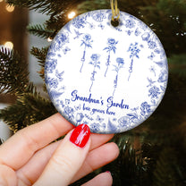 Grandma's Garden Toile De Jouy Custom Birth Flower Grandkids Names - Personalized Ceramic Ornament
