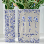 Grandma's Garden, Custom Grandkids' Birth Flowers - Toile De Jouy Style - Personalized Vase