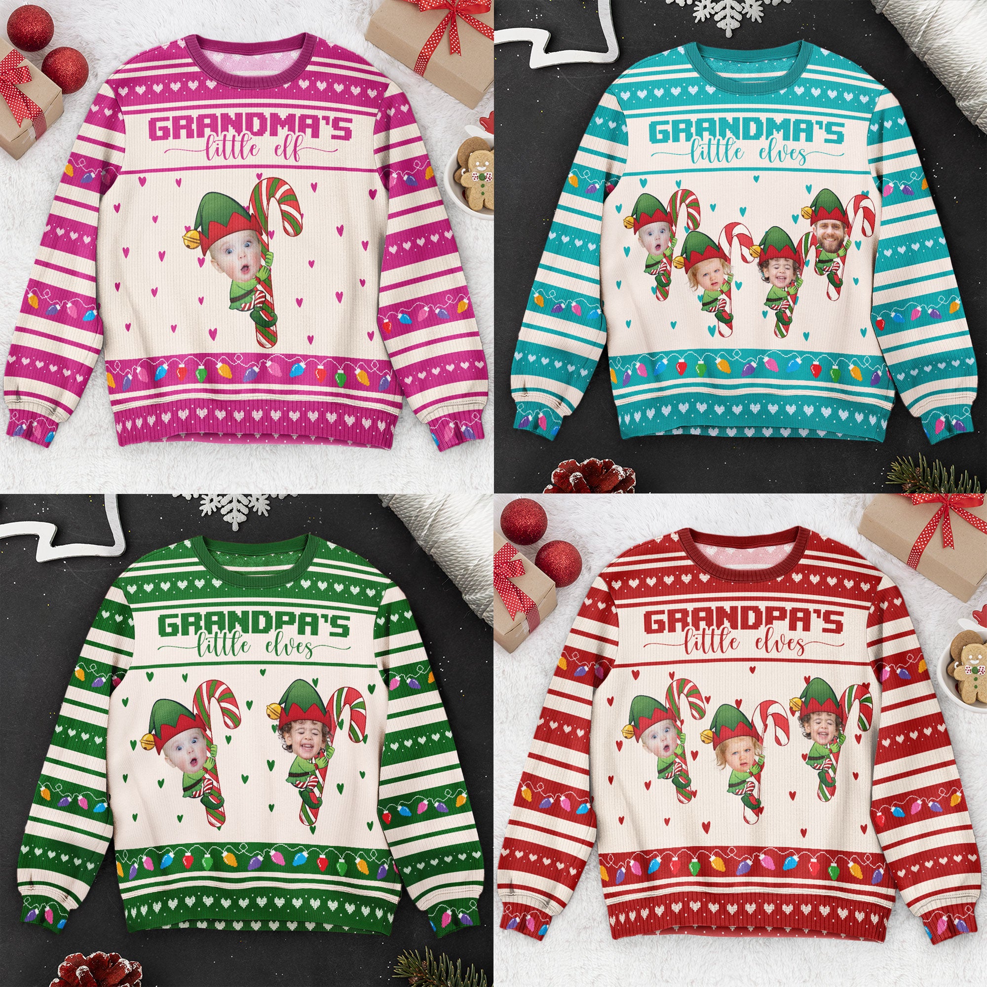 Grandma's Little Elves - Personalized Photo Ugly Sweater