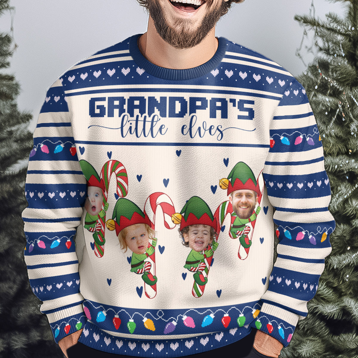 Grandma's Little Elves - Personalized Photo Ugly Sweater