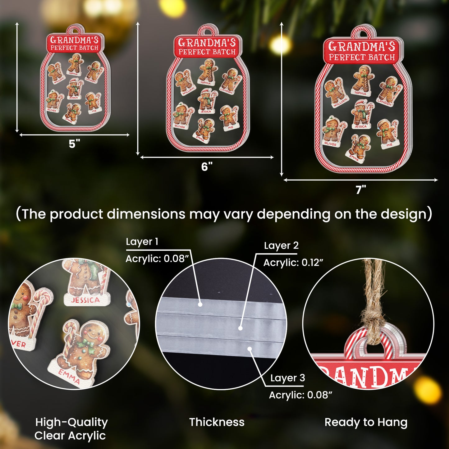 Grandma's Perfect Batch - Personalized 3 Layered Christmas Shaker Ornament