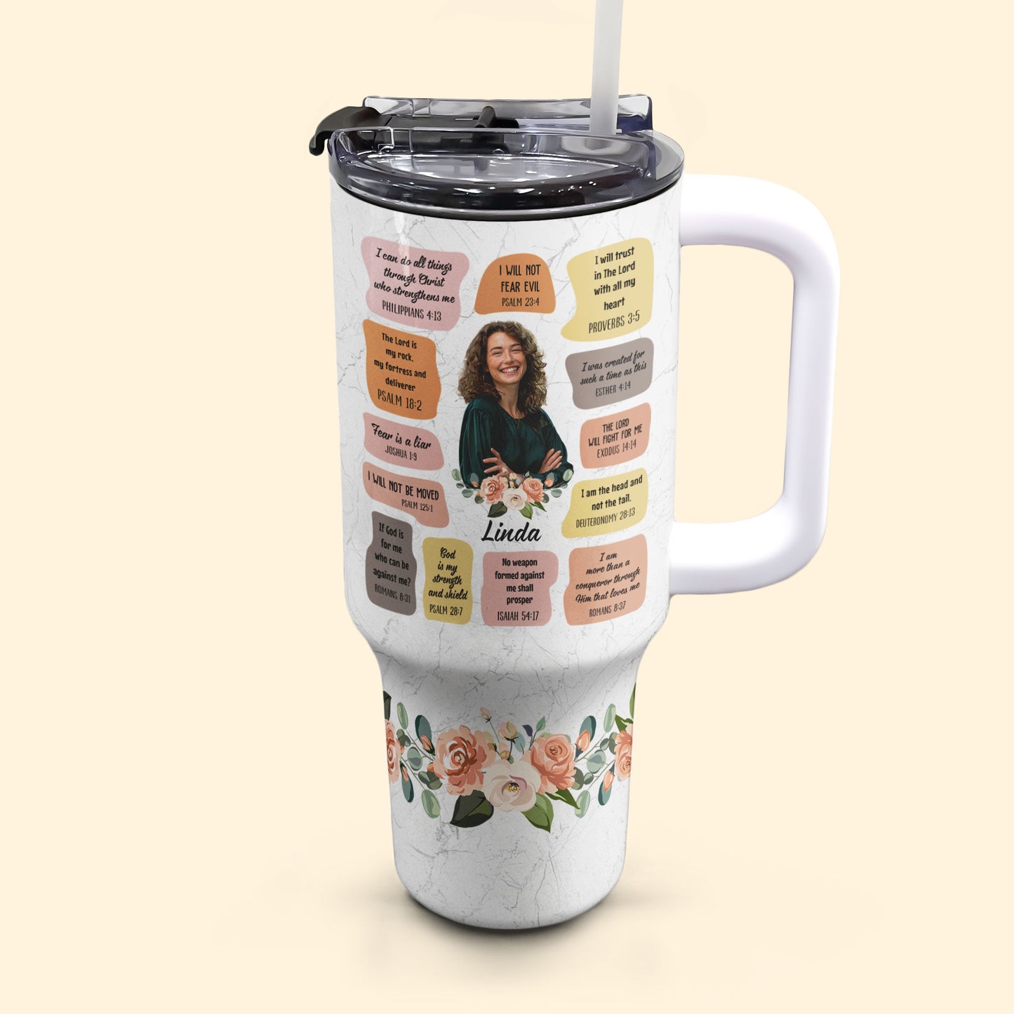 Christian Bible Verse Affirmations - Personalized Photo 40oz Tumbler With Straw