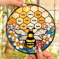 Grandma's Garden Bee - Personalized Stained Glass Window Hanging Suncatcher Ornament