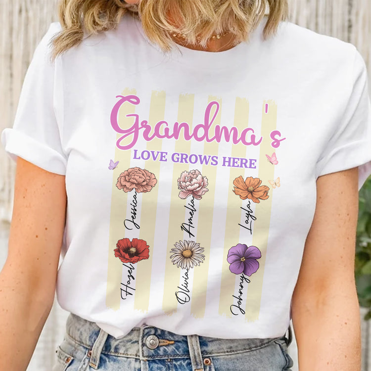 Grandma's-Garden-Birth-Flower-With-Stripe-Personalized-Shirt-3
