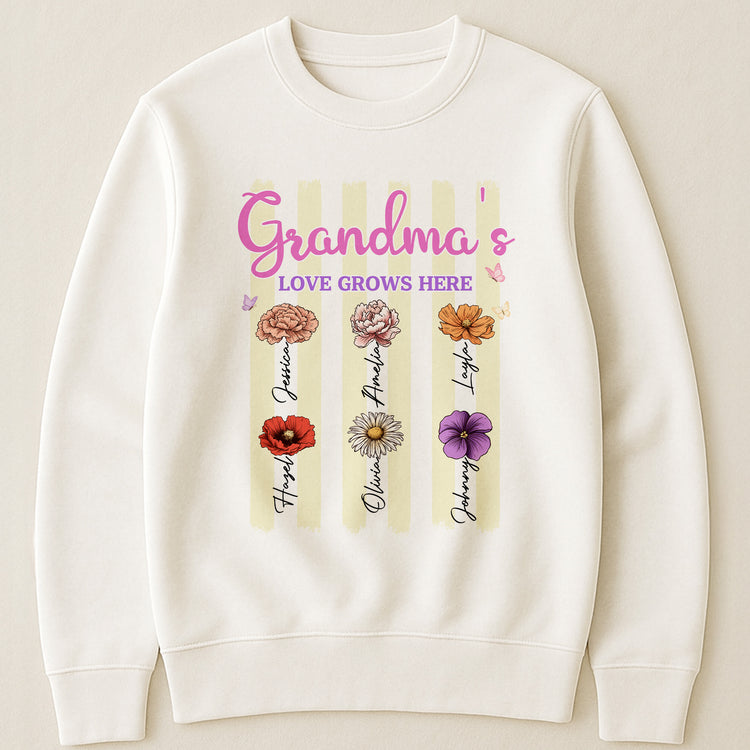 Grandma's-Garden-Birth-Flower-With-Stripe-Personalized-Shirt-4