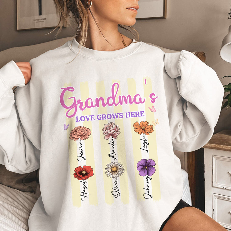 Grandma's-Garden-Birth-Flower-With-Stripe-Personalized-Shirt-5