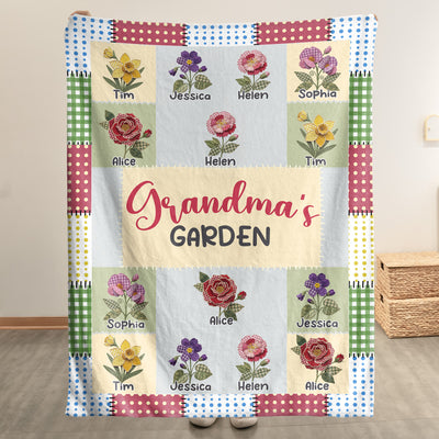 Grandma's Garden Patchwork Birth Flower - Personalized Blanket