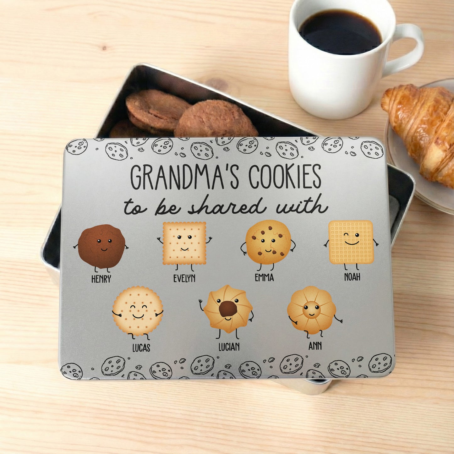 Grandma's Cookie Tin Custom Grandkids' Names - Personalized Cookie Tin Box
