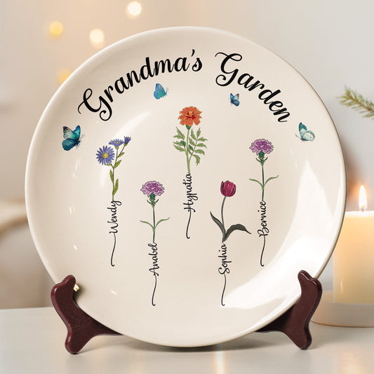 Grandma's Garden Custom Birth Flowers - Personalized Ceramic Plate