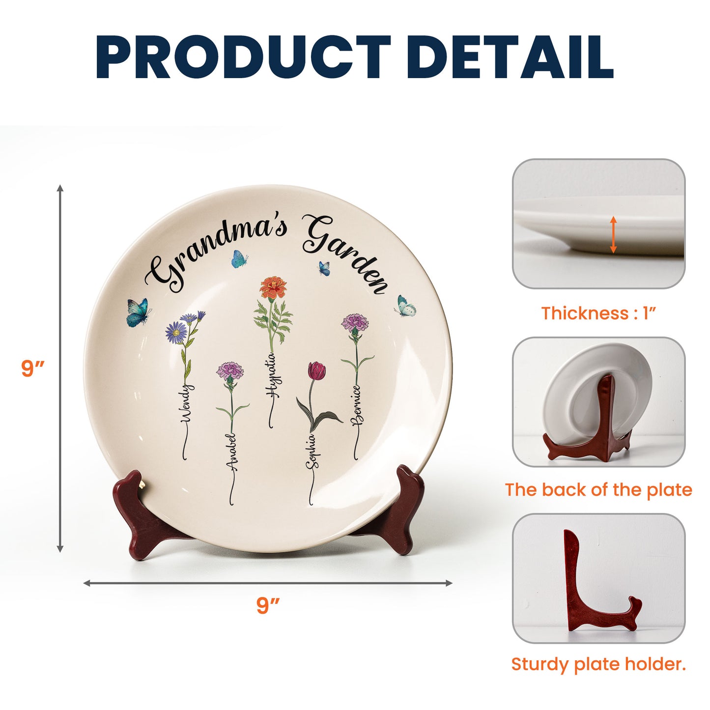 Grandma's Garden Custom Birth Flowers - Personalized Ceramic Plate