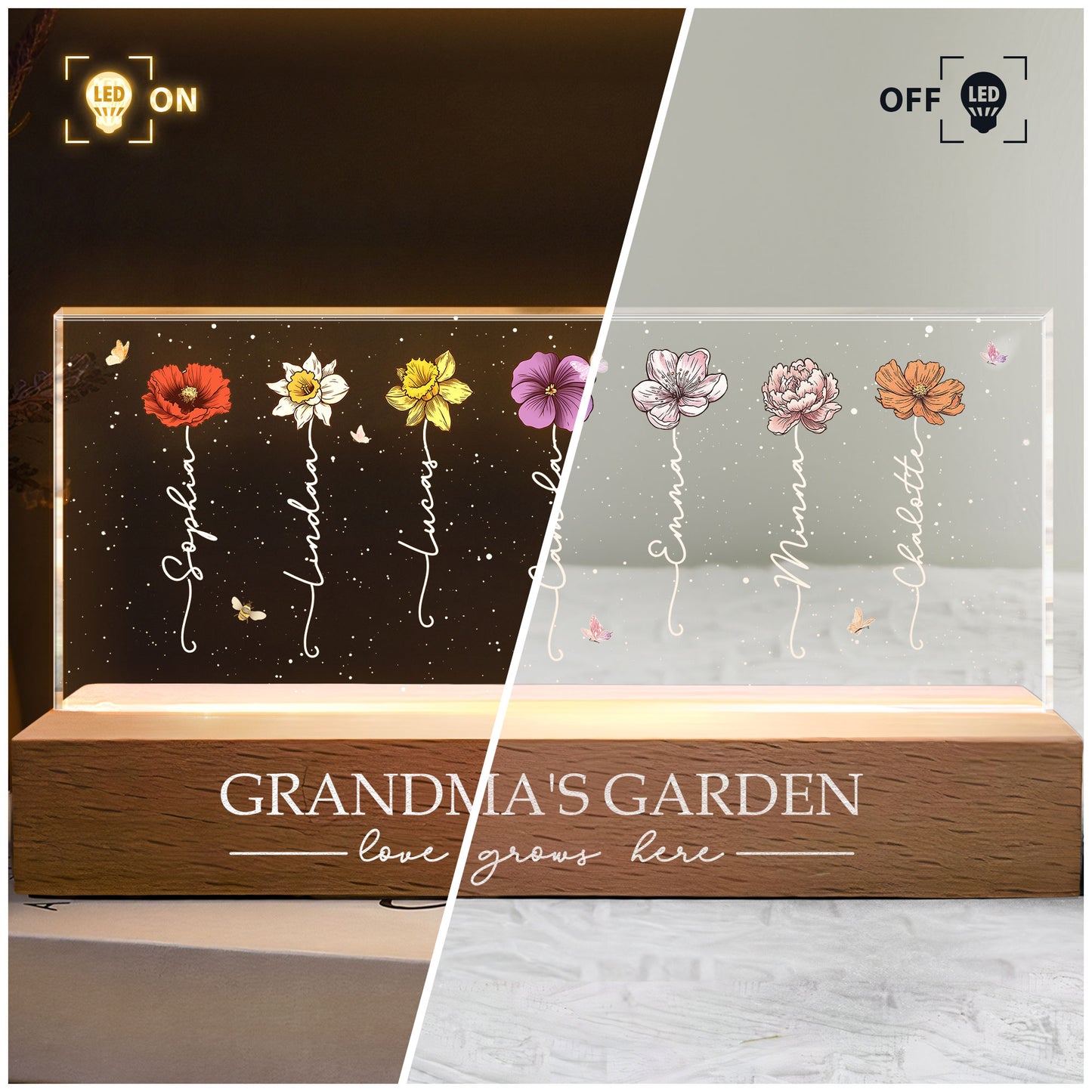 Grandma's Garden Love Grows Here Gift For Grandma, Mom - Personalized LED Night Light