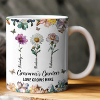 Grandma's Garden Love Grows Here Mosaic Birth Flower - Personalized Mug