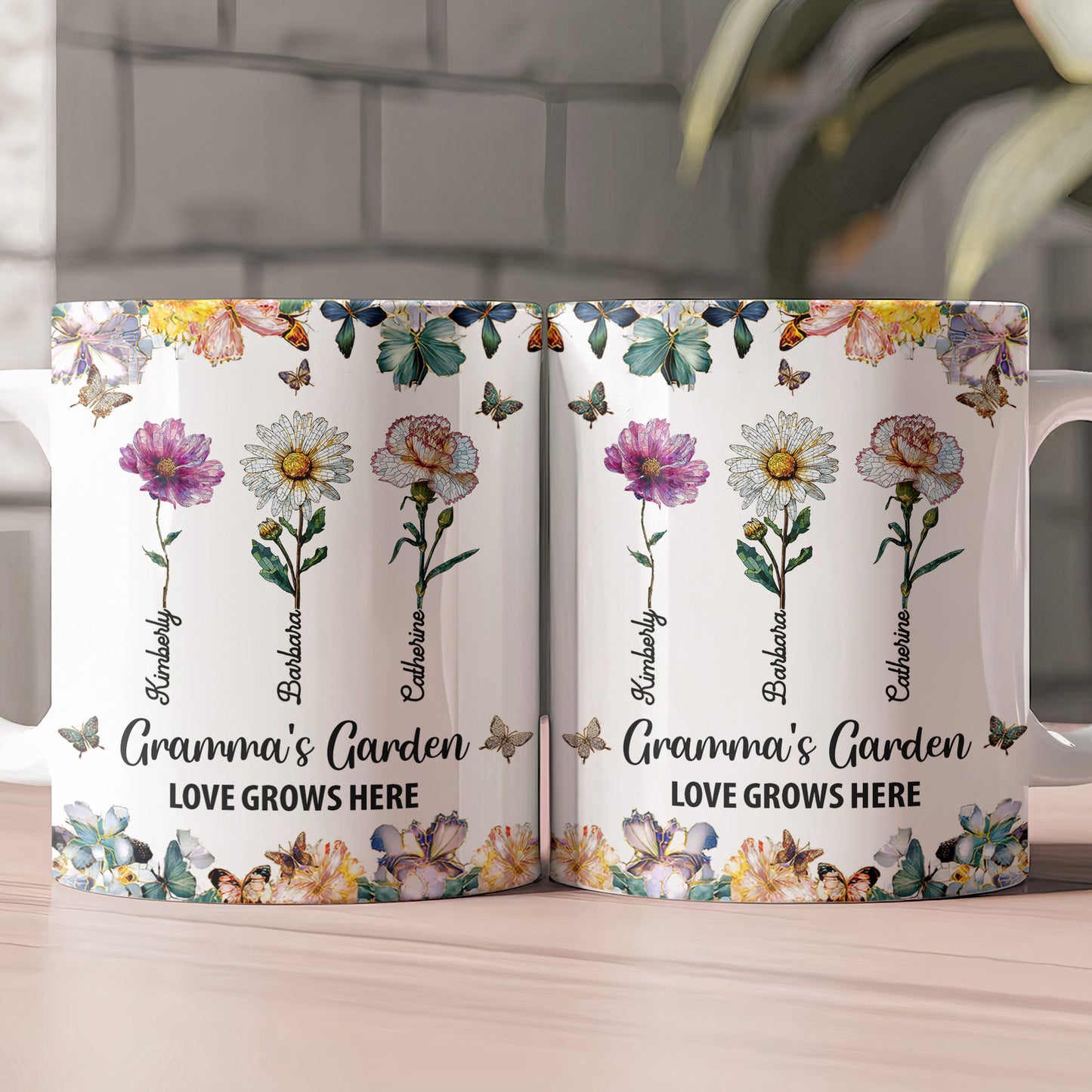 Grandma's Garden Love Grows Here Mosaic Birth Flower - Personalized Mug