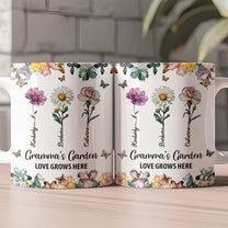 Grandma's Garden Love Grows Here Mosaic Birth Flower - Personalized Mug