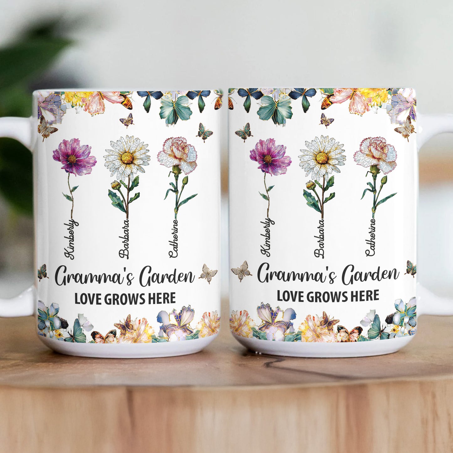 Grandma's Garden Love Grows Here Mosaic Birth Flower - Personalized Mug