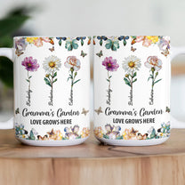 Grandma's Garden Love Grows Here Mosaic Birth Flower - Personalized Mug