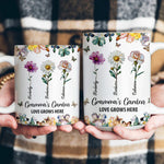 Grandma's Garden Love Grows Here Mosaic Birth Flower - Personalized Mug