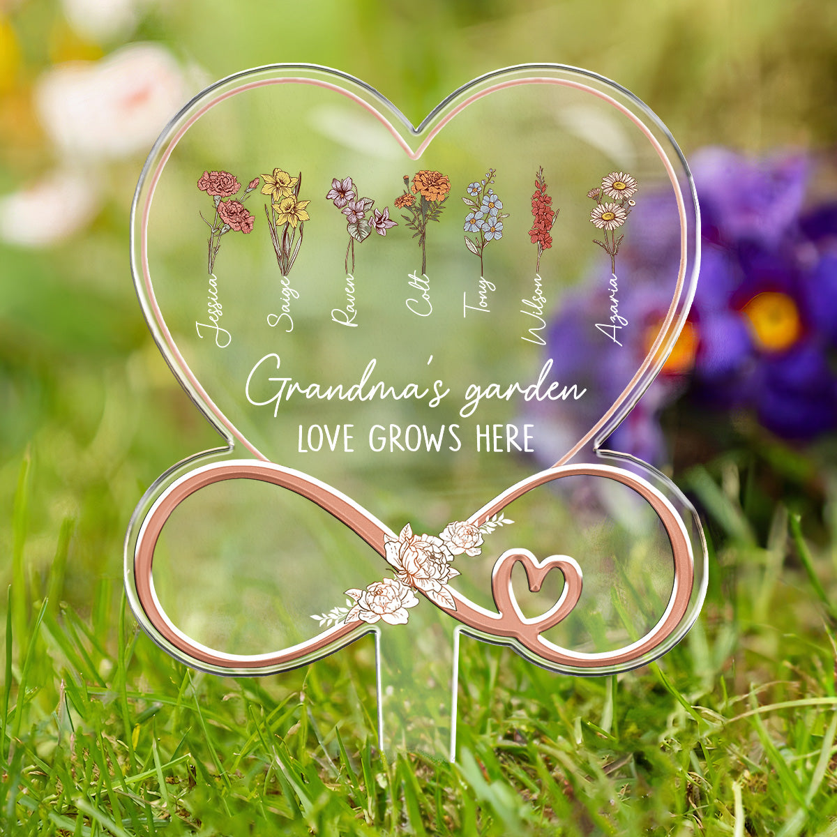 Grandma's Garden Love Grows Here - Personalized Acrylic Garden Stake