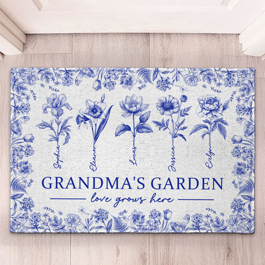 Grandma's Garden Love Grows Here Toile De Jouy - Personalized Doormat