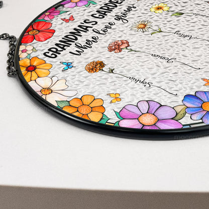 Grandma's Garden Ver 2 - Personalized Stained Glass Window Hanging Suncatcher Ornament