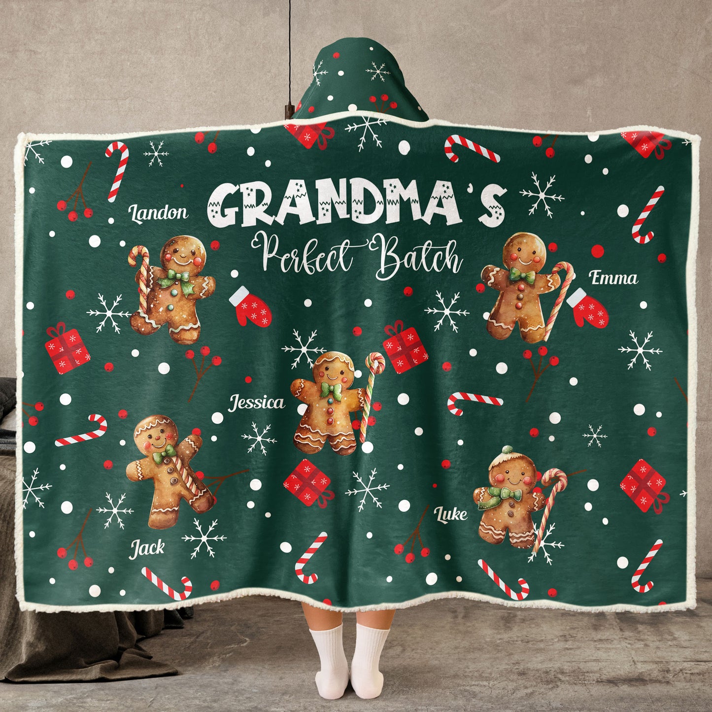 Grandma's Perfect Batch Christmas Gift - Personalized Wearable Blanket Hoodie