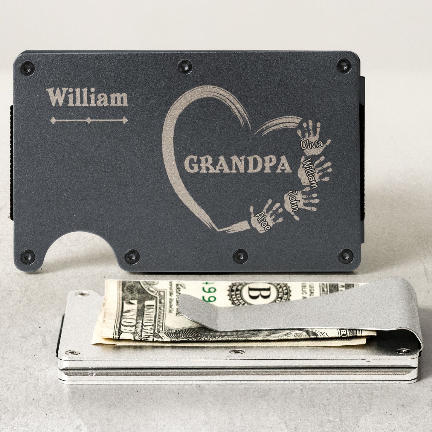 Grandpa Dad Kids Handprints - Personalized Metal Wallet