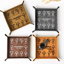 Grandpa Est With Grandkids Doodle - Personalized Leather Valet Tray