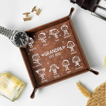 Grandpa Est With Grandkids Doodle - Personalized Leather Valet Tray