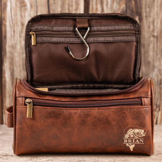 Grandpa Hobby Monogram - Personalized Leather Toiletry Bag
