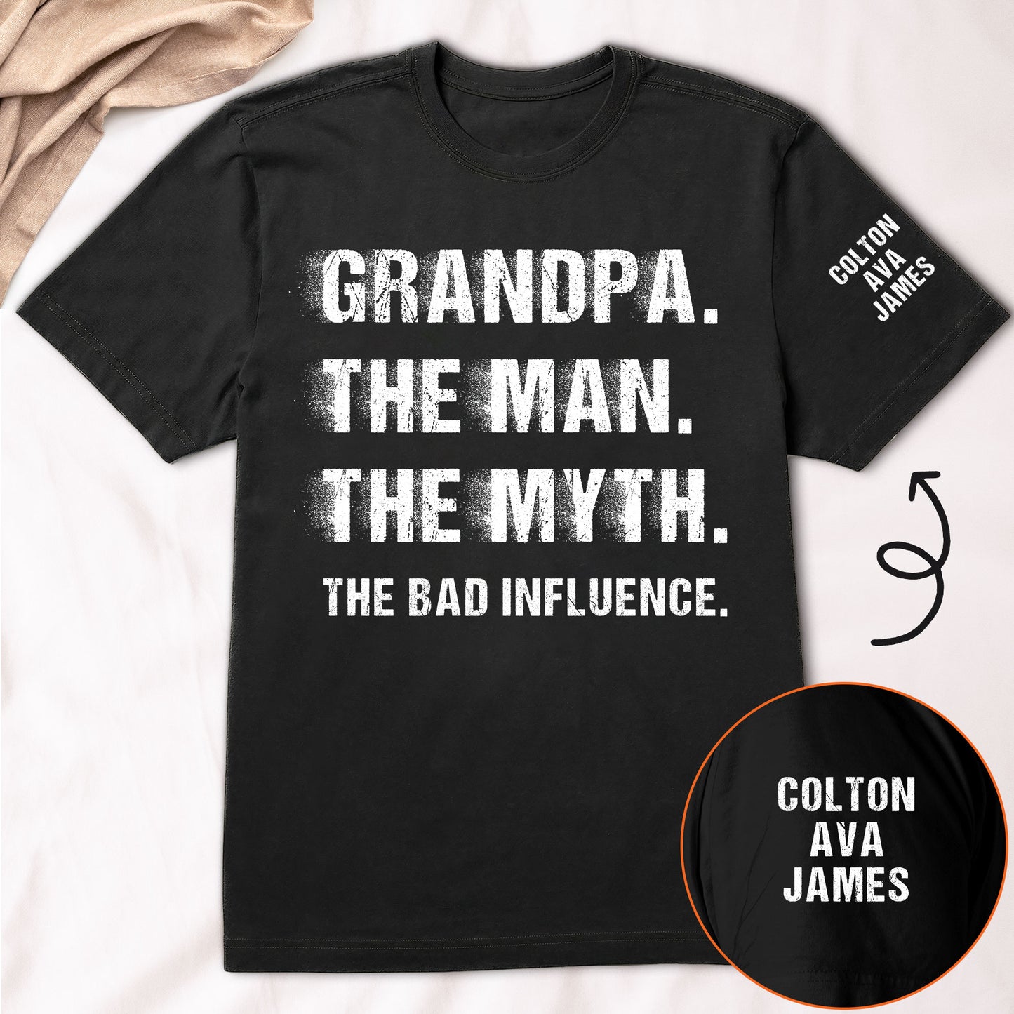 Grandpa The Man The Myth The Bad Influence Custom With Grandkids' Names - Personalized Shirt